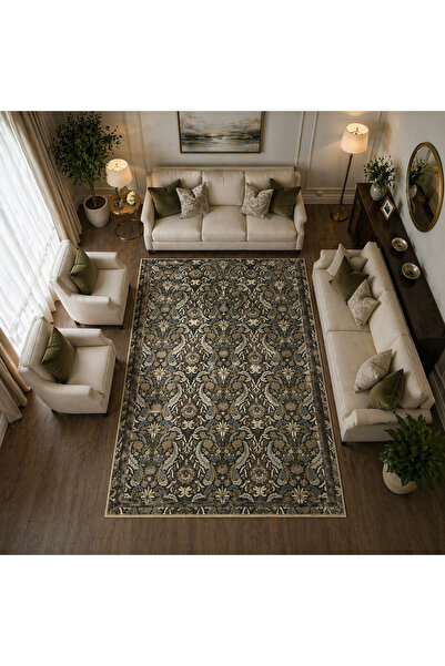 Bloom Collection %100 Degrade Polyester Floral Vintage Dokuma Salon Odasi Halisi