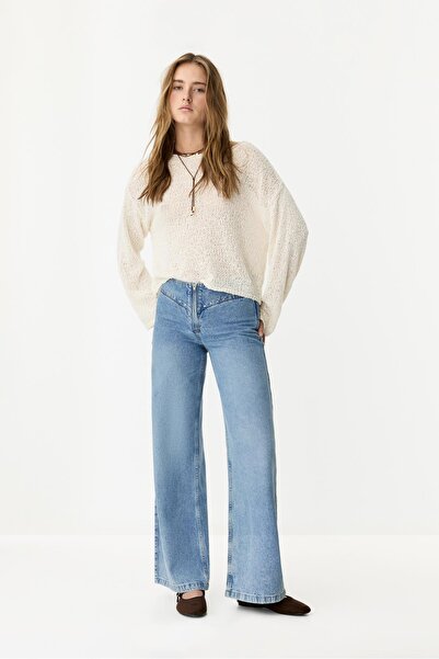 LEFTIES Çıtçıt detaylı geniş paça jean