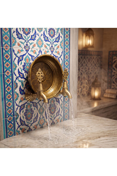 EMFA AKSESUAR طقم حمام بلون عتيق، طقم صنابير حمام، 2 صنبور ذهبي عتيق، 1 حوض حمام