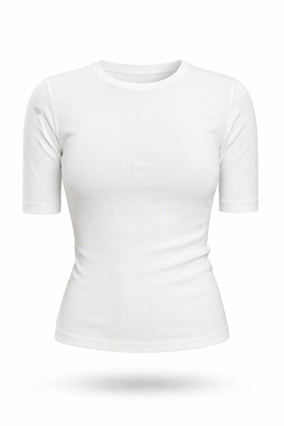 5in1Canpolat Εκρού Μπλουζάκι με Λεπτομέρεια Ντραπέ 17190