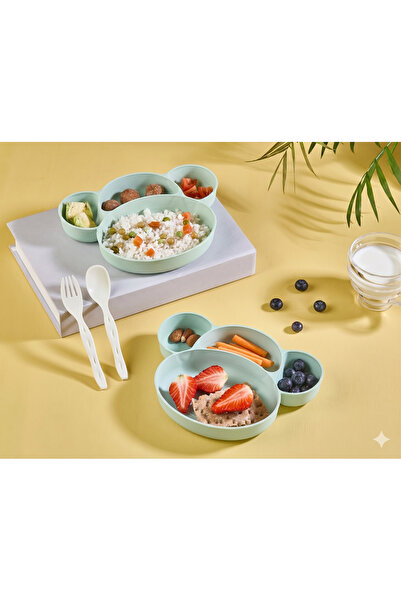 bytoys Maymun Figürlü Bölmeli Sert Plastik Bebek Mama Tabağı Seti - Çatal Kaş...
