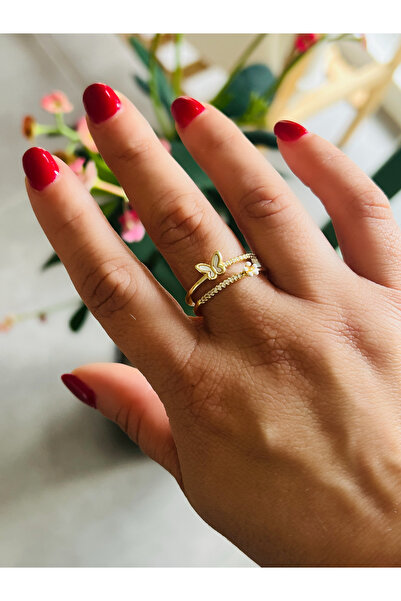 ACAR TAKI Adjustable Gold Color, Double Look Butterfly-Blossom Ring Acr0135