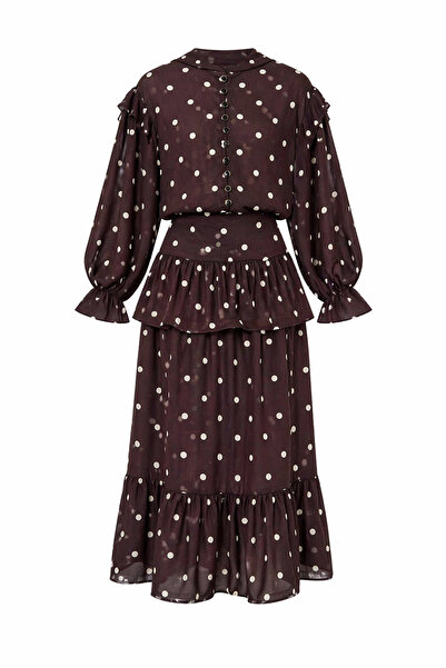 HAZELANNA Καφέ Σετ Πουκάμισο-Φούστα με Πουά