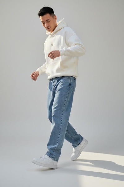 oraystore Men's Snow Wash Relaxed Pants Relaxed Fit Denim