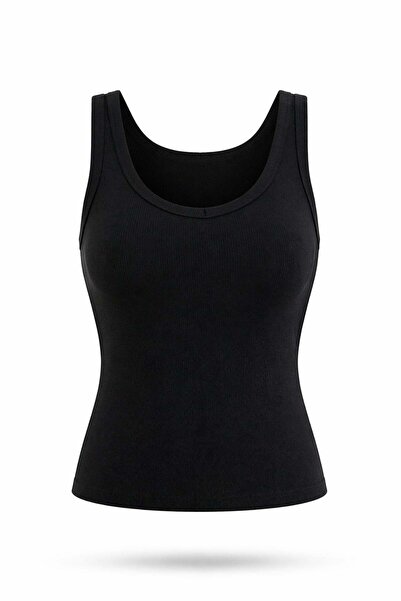 5in1Canpolat Μαύρο εσώρουχο με λαιμόκοψη V και ραβδώσεις 17595