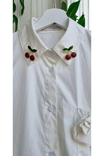 Sienna Fashion Λευκό πουκάμισο με τρισδιάστατα τριαντάφυλλα και καρφίτσες κερ...