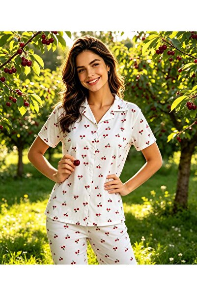 NiCe İç Giyim Πουκάμισο με σχέδιο κεράσια, με κουμπιά στο γιακά, κοντό μανίκι...
