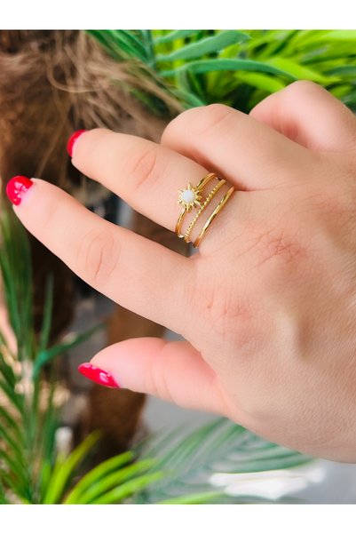 ACAR TAKI Adjustable Steel, Gold Color, Sun Model Triple Look Ring Acr0306