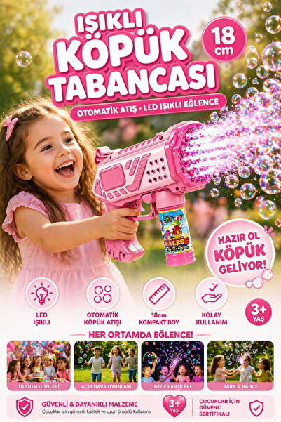 YILDIRIM OYUNCAK Pilli LED Işıklı Otomatik Köpük Tabancası 18cm – Bubble Gun ...