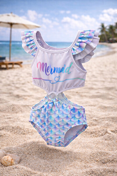 mini kanka Κοριτσίστικο ολόσωμο μαγιό με σχέδιο γοργόνας και βολάν, καλοκαιρι...