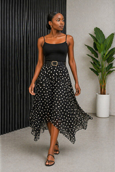 kikiriktekstil 10834 Γυναικεία φούστα με πουά σχέδιο και εσωτερική επένδυση