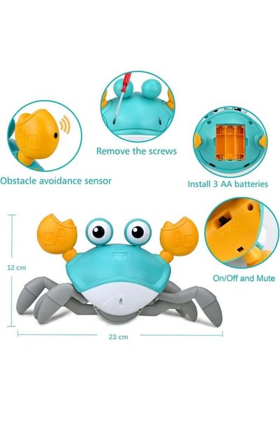 TEGRILO Crawling Crab Toy for Kids, Sensory Interactive Musical Learning Toy (Green)