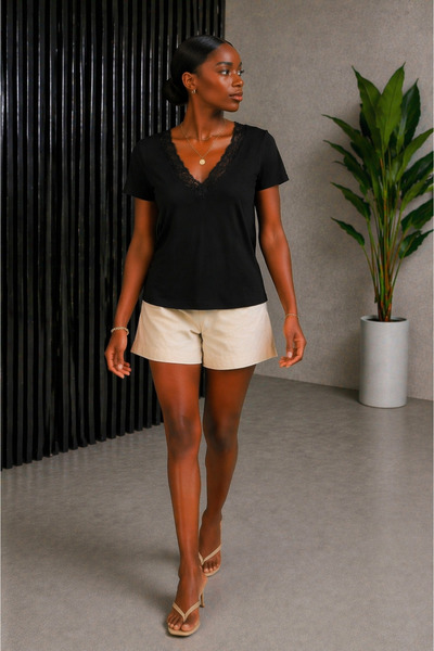 kikiriktekstil 10835 Γυναικεία βαμβακερή μπλούζα με δαντέλα