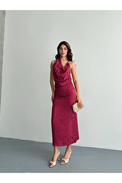 MIRELLA BOUTIQUE Sırt Dekolteli Halter Yaka Midi Elbise