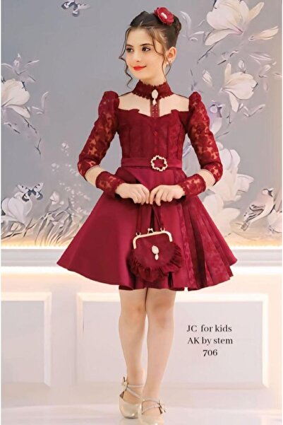 JC فستان بناتي عنابي مع حقيبةاكسسوار الشعر Violet Flower Boutique