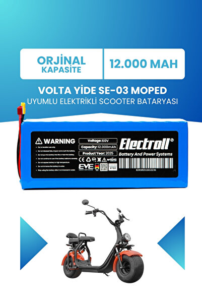 ELECTROLL Volta Yide Se-03 Moped Batarya Lityum 60V 12AH Elektrikli Scooter B...