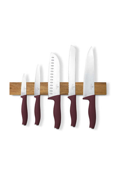 OferteTop Set 6 Cuțite De Bucătărie Cu Suport Magnetic Din Lemn