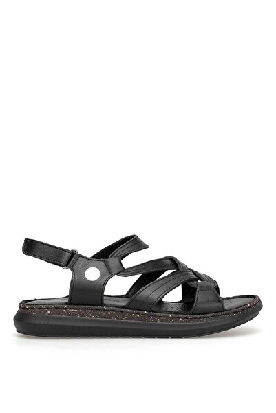 Mammamia D26YS-2740 Γυναικεία φλατ σανδάλια από γνήσιο δέρμα μαύρα