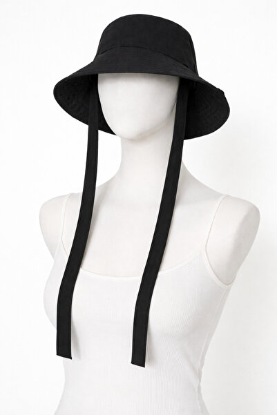 Bermody Women's Black Tie-Down Bucket Hat – Sun Protection Beach Hat, Fits over a Cap