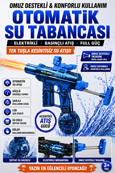 YILDIRIM OYUNCAK Elektrikli Şarjlı Işıklı 45 cm Su Tabancası Basınçlı Otomati...