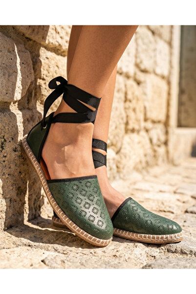 futsi shoes Bilekten Bağlamalı Hakiki Deri Kadın Espadril Babet