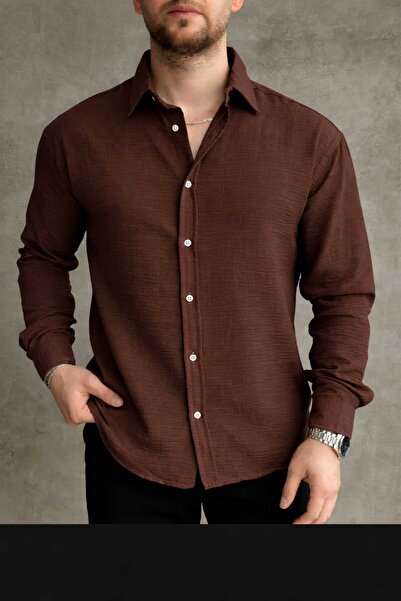 EAS GİYİM Men's Linen Oversize Plain Shirt