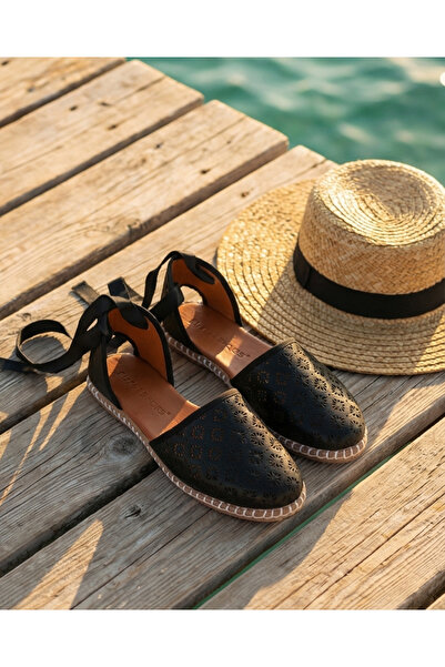 futsi shoes Bilekten Bağlamalı Hakiki Deri Kadın Espadril Babet