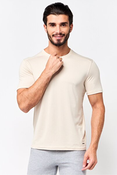 motion Men Sportswear Fit Short Sleeve Training T-Shirt, Beige