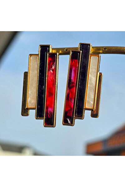 EOS Kolektif Kpe-2001 Bordo Linear Art Deco Geometric Earrings