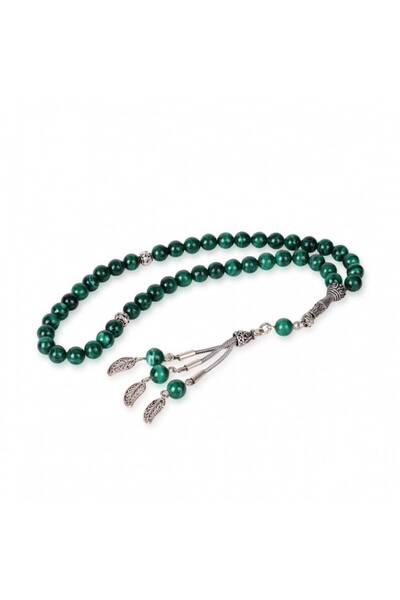 OEMS Malachite stone rosary 44+ silver