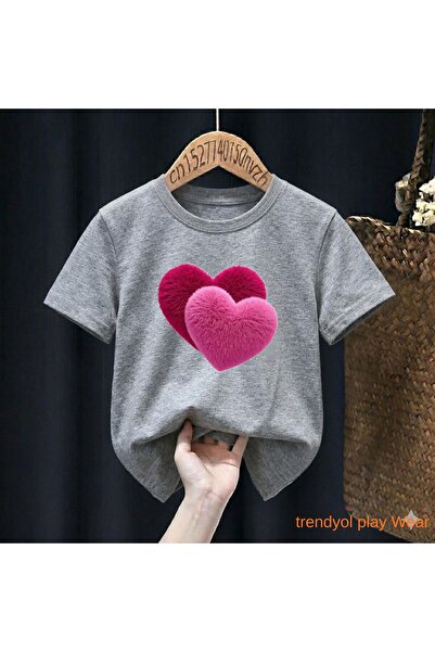 playwear Ροζ μπλουζάκι με στάμπα δύο καρδιές 100% παιδικό unisex μπλουζάκι 5 ...