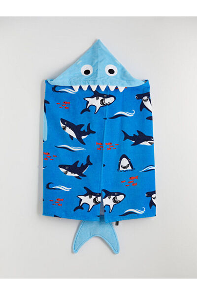 LC Waikiki Rmz Gi̇yi̇m Farkiyla Boys' Poncho Towel with Shark Figure