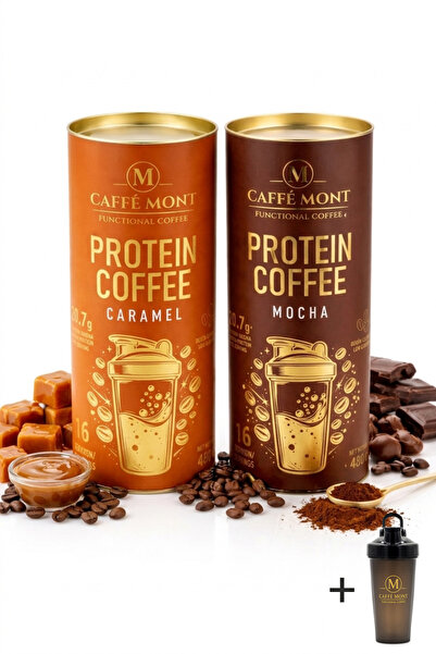 CAFFEMONT PROTEIN COFFEE CARAMEL+MOCHA - 32 SERVIS - 2X480 GR - HEDİYE SHAKER