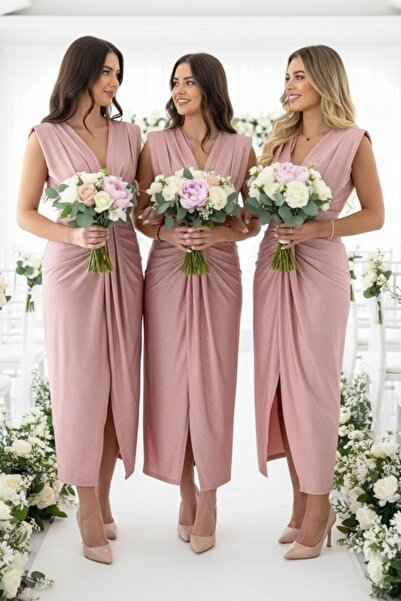 FashionForYou Σετ 5 τεμαχίων JHOSY μακρύ βραδινό φόρεμα, με παγιέτες, Ροζ πού...