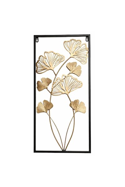 OEM Tablou decorativ metalic de perete, Design cu frunze de ginkgo, 60x30 cm