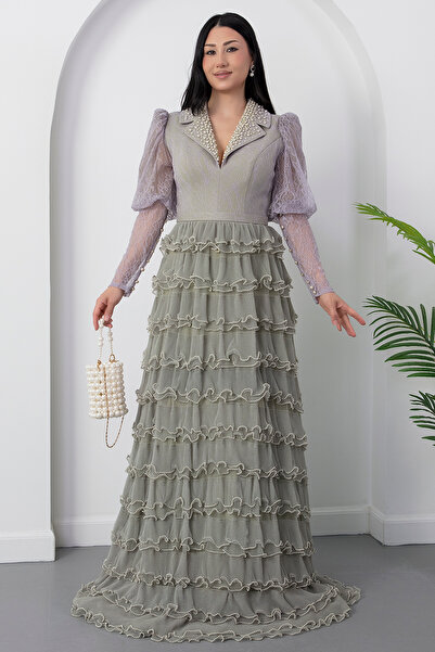 PULLIMM Φόρεμα με γιακά πουκάμισου, βολάν και λεπτομέρεια από χάντρες 6365