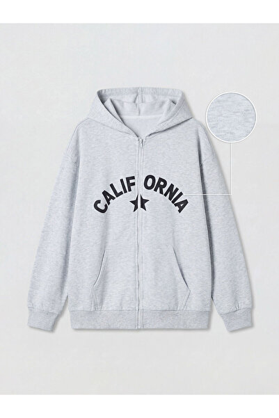 LC Waikiki Nevavm Hooded Printed Girls' Zippered Sweatshirt with Difference i...