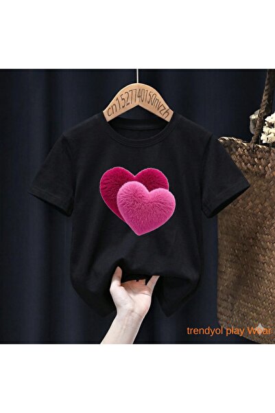 playwear Ροζ μπλουζάκι με στάμπα δύο καρδιές 100% παιδικό unisex μπλουζάκι 5 ...