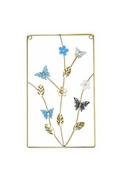 OEM Tablou decorativ din metal cu flori și fluturi, 40x25 cm