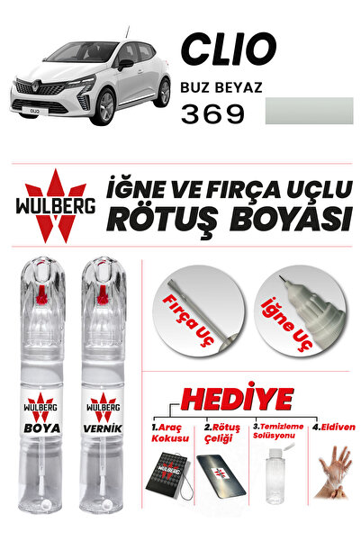 Wulberg Renault Clio Buz Beyaz 369 Rötuş Boya 25 ml + Vernik İğne & Fırça Uçl...
