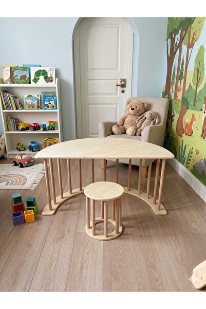 AMERİOS Montessori Ahşap Tırmanma Kemeri Ve Oyun Taburesi Çocuk Salıncağı Oyu...