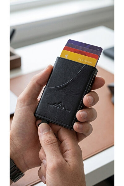 GALANDE Αυτόματη θήκη καρτών με μηχανισμό & Δερμάτινο πορτοφόλι - Μινιμαλιστι...