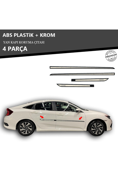 KromGaraj HONDA CİVİC FC5 2016 ÜZERİ YAN KAPI KORUMA ÇITASI PLASTİK + KROM