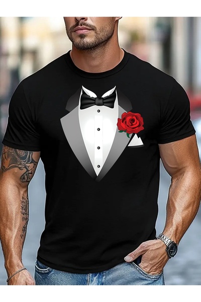 yiou trendy clothing تي شيرت رجالي بطباعة جرافيك لمناسبات المساء، يتميز بربطة...