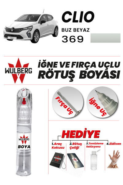 Wulberg Renault Clio Buz Beyaz 369 Rötuş Boya 25 ml İğne & Fırça Uçlu Kalıcı ...