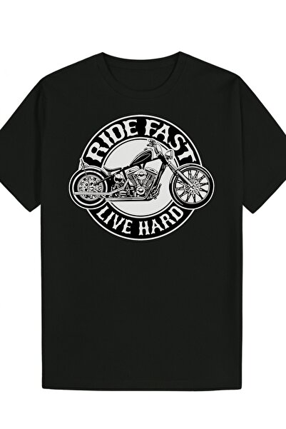 yiou trendy clothing تي شيرت رجالي بطبعة دراجة نارية بتصميم "Ride Fast Live H...