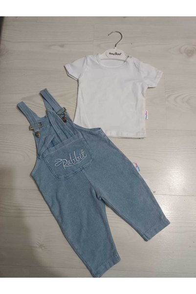 Baby Buu 2-Piece Baby Set with Straps and Denim Overalls – Stylish Summer Combination with White T-Shirt