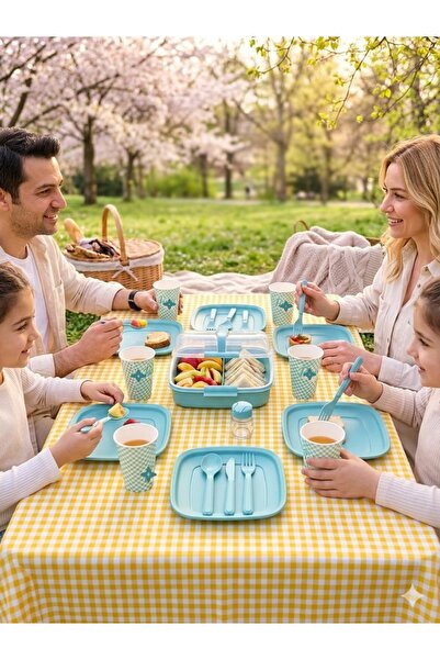 Titiz Plastik 6 KİŞİLİK 32 PARÇA TAM DONANIMLI PİKNİK SETİ TUZLUK VE TAŞIMA KAPLI KAMP SETİ PİKNİK SETİ