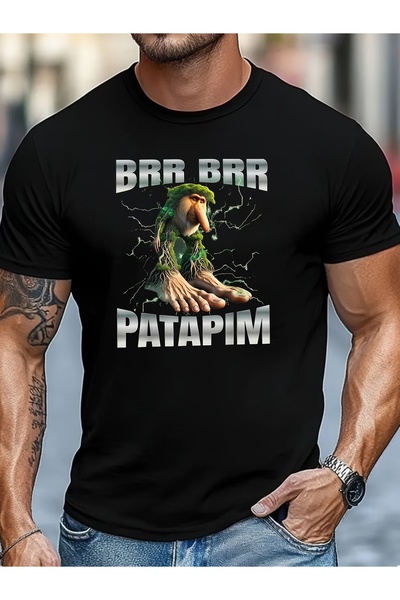 yiou trendy clothing تي شيرت رجالي إيطالي بتصميم brain rot وbigfoot emoji