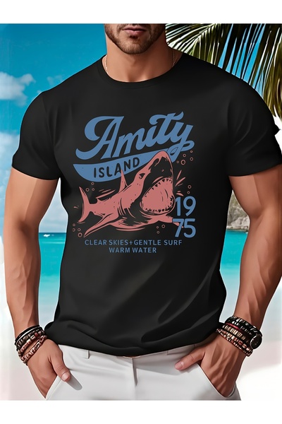 yiou trendy clothing Amity Island Shark Theme Design 1975 Retro Style Printed...
